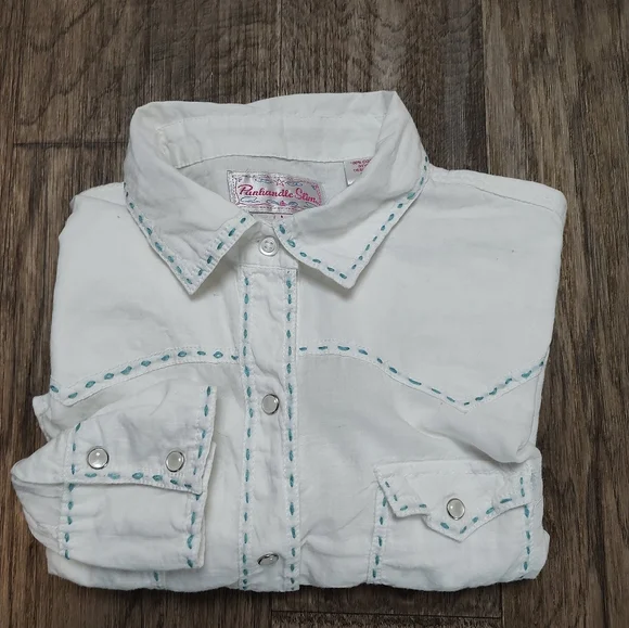Panhandle Slim white with decorative stitches white pearl snap shirt Size L - Picture 10 of 16